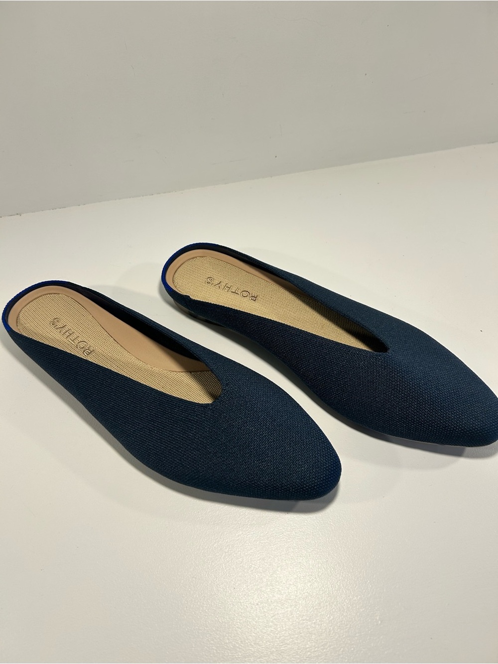 Rothy’s Point Mule Flats Womens 9.5 Navy Blue Knit Slip On Comfort Shoes